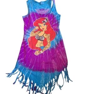Destinations USA Little MERMAID Tattooed Tie Dyed  Fringe Dress Beach Coverup L